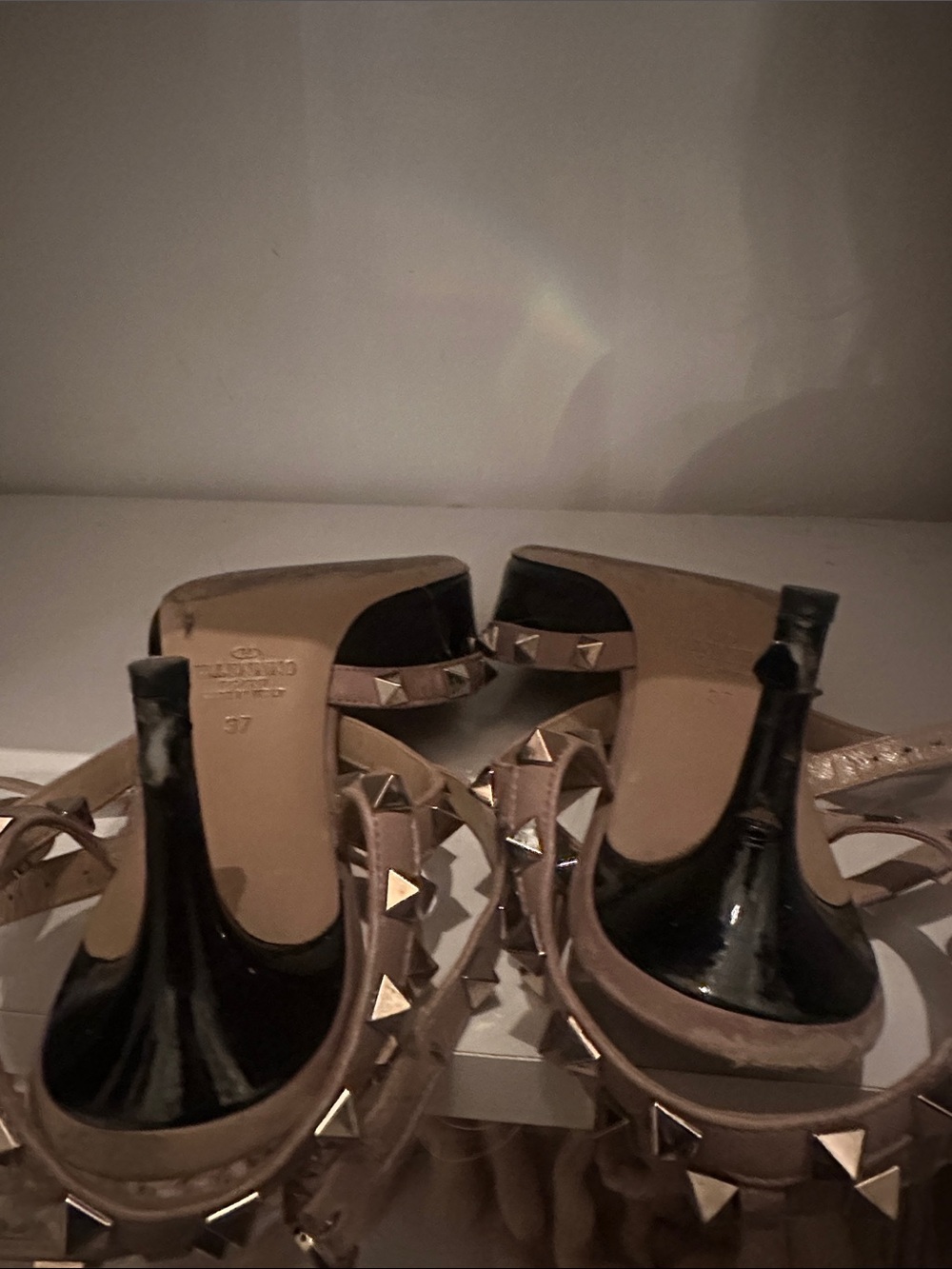 Valentino Two-Tone Studded Pointed-Toe Ankle Strap Pumps - Picture 3 of 4
